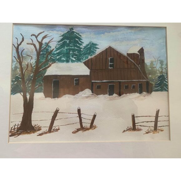 Watercolor Barn Picture Signed by Anna Ruth Enders 13.5 x 17.5 - Picture 2 of 3